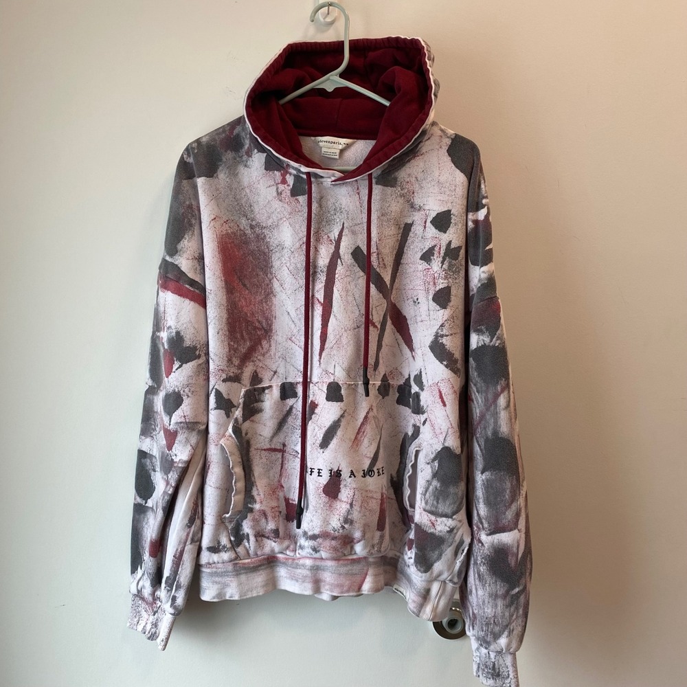 Eleven Paris Hoodie Mens XL White Red Abstract Life Is A Joke Streetwear Top